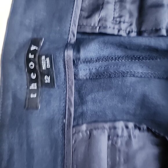 Theory Midnight Blue Linen Blend Tailored Straight Leg Sz 12 Tall Trouser Pants - Picture 3 of 8